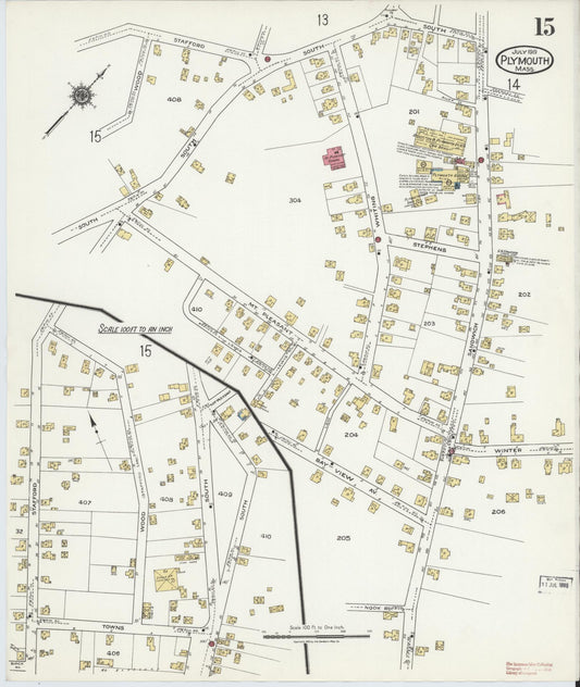 Sanborn Fire Insurance Map from Plymouth, Plymouth County, Massachusetts (1919), Sheet #0015 - Historic Sanborn Fire Insurance Map Print, vintage old map wall art, antique decor, genealogy gift, Massachusetts Massachusetts map