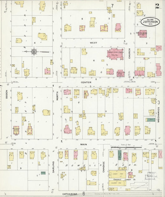 Sanborn Fire Insurance Map from Jefferson, Jefferson County, Wisconsin (1909), Sheet #0002 - Historic Sanborn Fire Insurance Map Print, vintage old map wall art, antique decor, genealogy gift, Wisconsin Wisconsin map