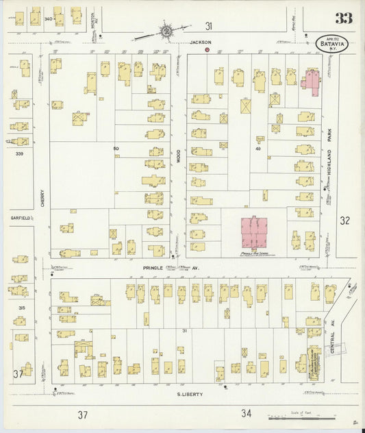 Sanborn Fire Insurance Map from Batavia, Genesee County, New York (1912), Sheet #0033 - Historic Sanborn Fire Insurance Map Print, vintage old map wall art, antique decor, genealogy gift, New York New York map