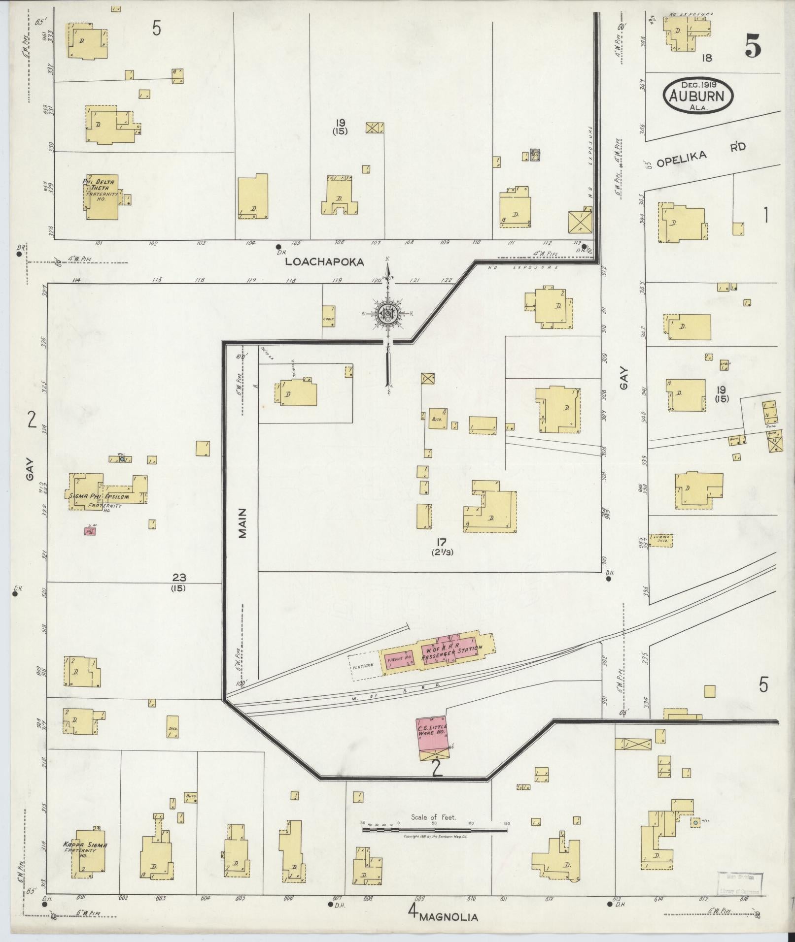 Sanborn Fire Insurance Map from Auburn, Lee County, Alabama (1919), Sheet #0005 - Complete Map Set gallery image, historic Sanborn map, vintage wall art, Alabama Alabama