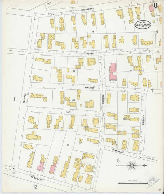 Sanborn Fire Insurance Map from Claremont, Sullivan County, New Hampshire (1904), Sheet #0008 - Historic Sanborn Fire Insurance Map Print, vintage old map wall art, antique decor, genealogy gift, New Hampshire New Hampshire map