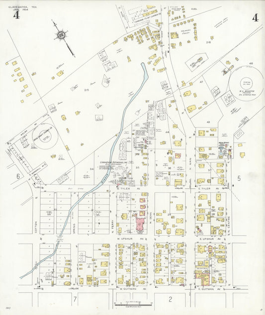 Sanborn Fire Insurance Map from Gladewater, Gregg County, Texas (1934), Sheet #0004 - Historic Sanborn Fire Insurance Map Print, vintage old map wall art, antique decor, genealogy gift, Texas Texas map