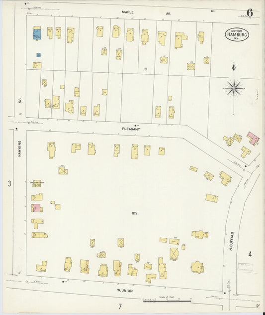 Sanborn Fire Insurance Map from Hamburg, Erie County, New York (1907), Sheet #0006 - Historic Sanborn Fire Insurance Map Print, vintage old map wall art, antique decor, genealogy gift, New York New York map