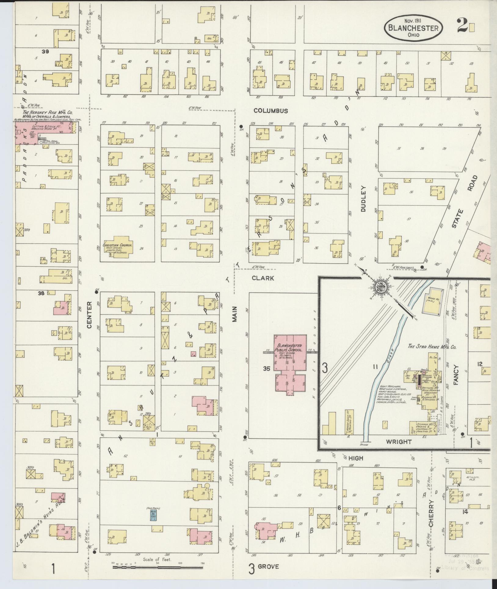 Sanborn Fire Insurance Map from Blanchester, Clinton County, Ohio (1911), Sheet #0002 - Historic Sanborn Fire Insurance Map Print, vintage old map wall art, antique decor, genealogy gift, Ohio Ohio map
