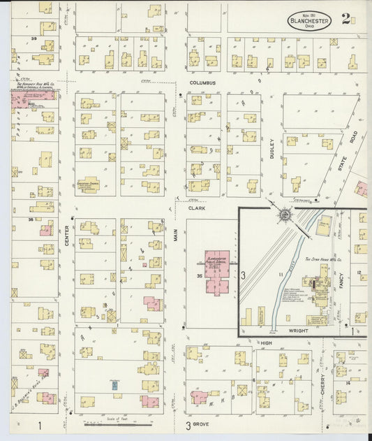 Sanborn Fire Insurance Map from Blanchester, Clinton County, Ohio (1911), Sheet #0002 - Historic Sanborn Fire Insurance Map Print, vintage old map wall art, antique decor, genealogy gift, Ohio Ohio map