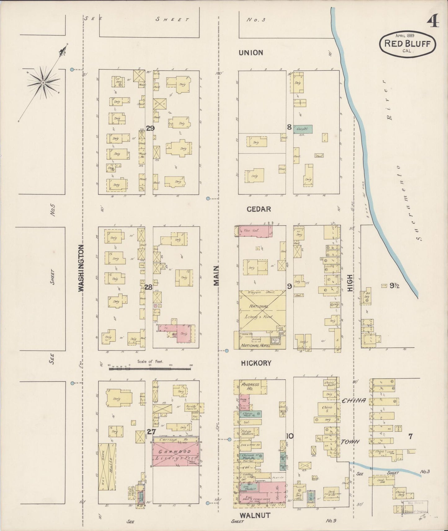 Sanborn Fire Insurance Map from Red Bluff, Tehama County, California (1889), Sheet #0004 - Complete Map Set gallery image, historic Sanborn map, vintage wall art, California California