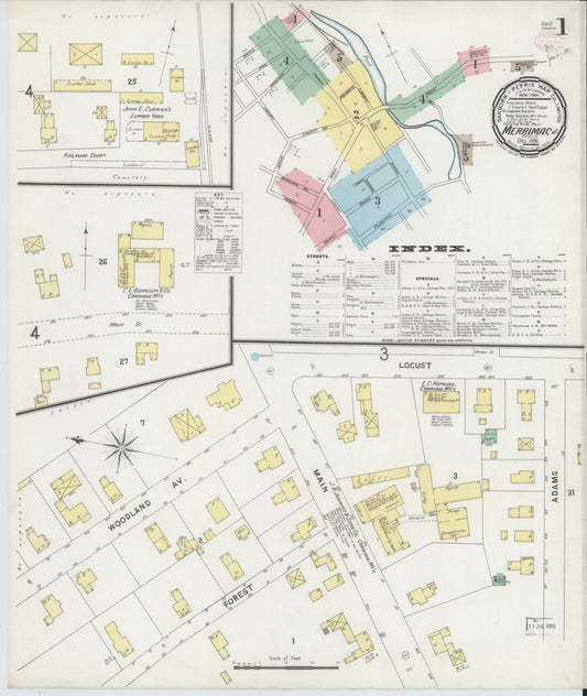 Sanborn Fire Insurance Map from Merrimac, Essex County, Massachusetts (1896), Sheet #0001 - Historic Sanborn Fire Insurance Map Print, vintage old map wall art, antique decor, genealogy gift, Massachusetts Massachusetts map