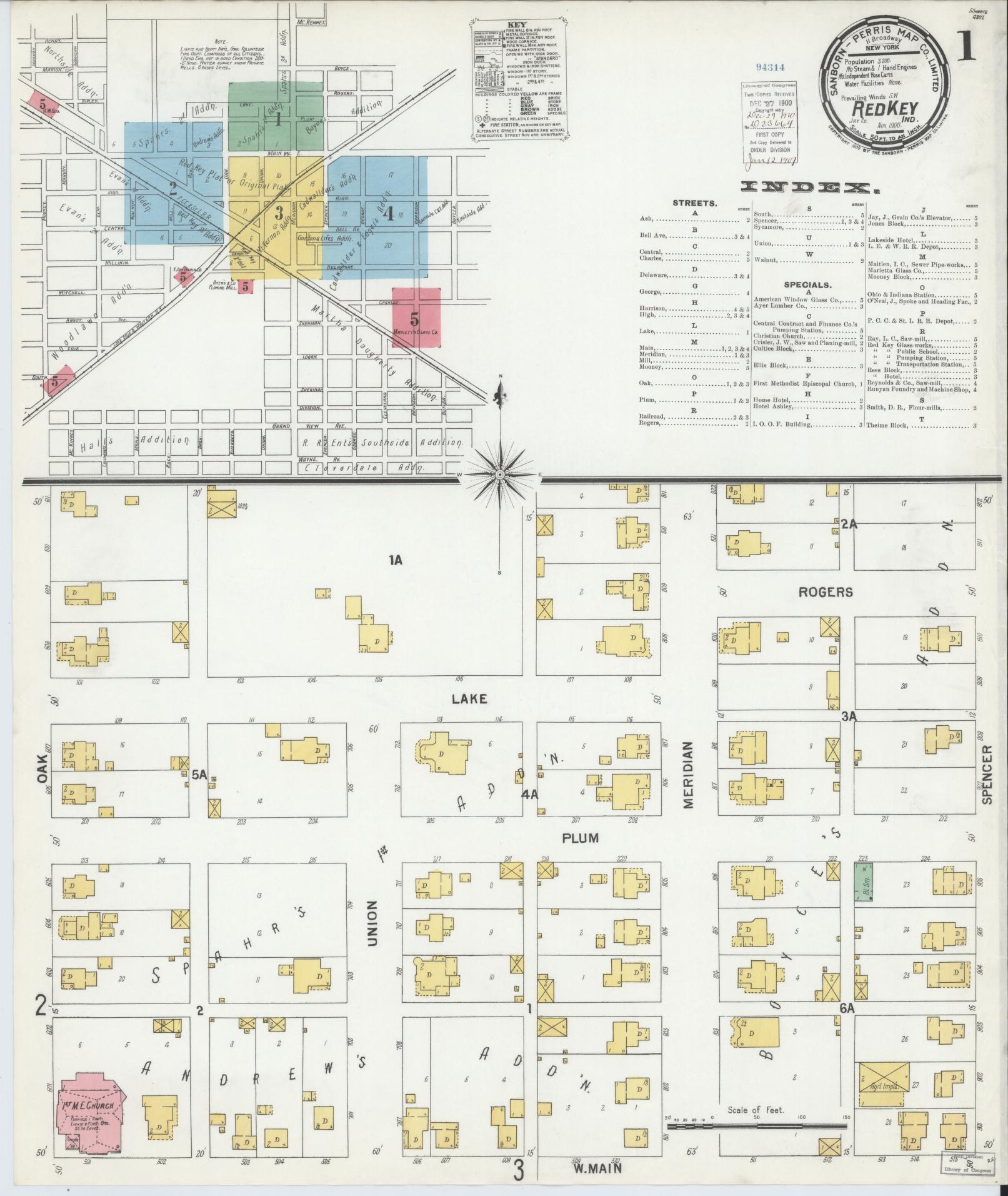 Sanborn Fire Insurance Map from Redkey, Jay County, Indiana (1900), Sheet #0001 - Historic Sanborn Fire Insurance Map Print, vintage old map wall art, antique decor, genealogy gift, Indiana Indiana map