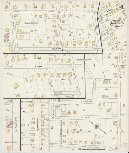 Sanborn Fire Insurance Map from Gainesville, Hall County, Georgia (1915), Sheet #0008 - Complete Map Set gallery image, historic Sanborn map, vintage wall art, Georgia Georgia