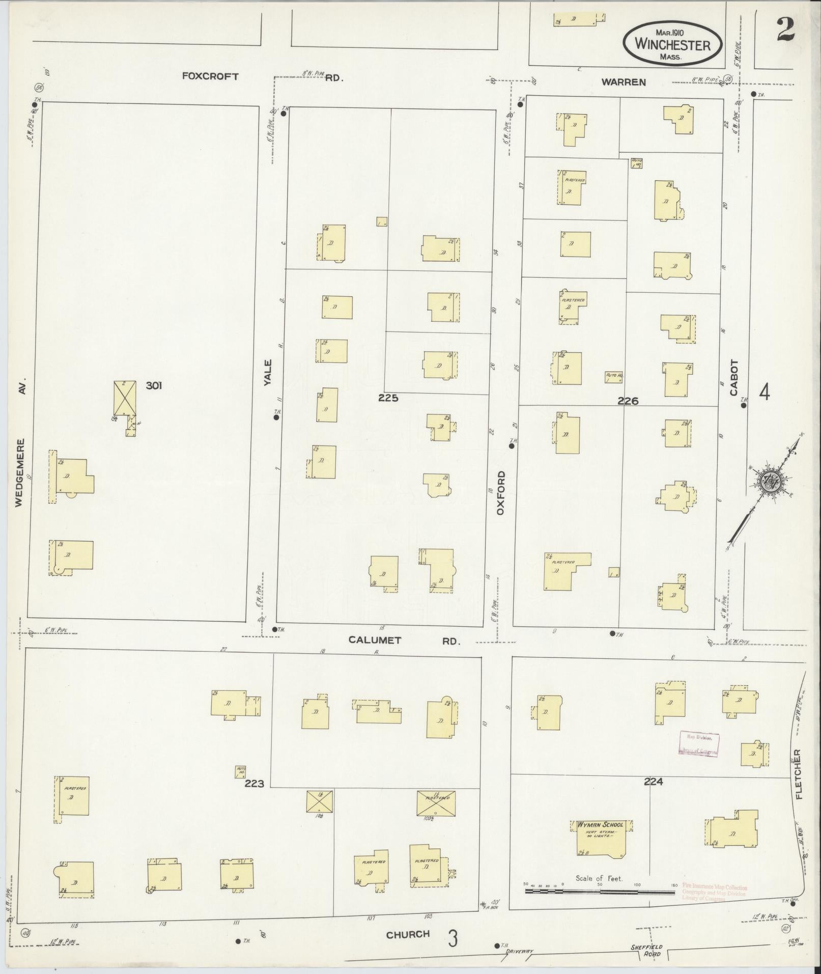 Sanborn Fire Insurance Map from Winchester, Middlesex County, Massachusetts (1910), Sheet #0002 - Historic Sanborn Fire Insurance Map Print, vintage old map wall art, antique decor, genealogy gift, Massachusetts Massachusetts map