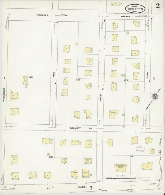 Sanborn Fire Insurance Map from Winchester, Middlesex County, Massachusetts (1910), Sheet #0002 - Historic Sanborn Fire Insurance Map Print, vintage old map wall art, antique decor, genealogy gift, Massachusetts Massachusetts map