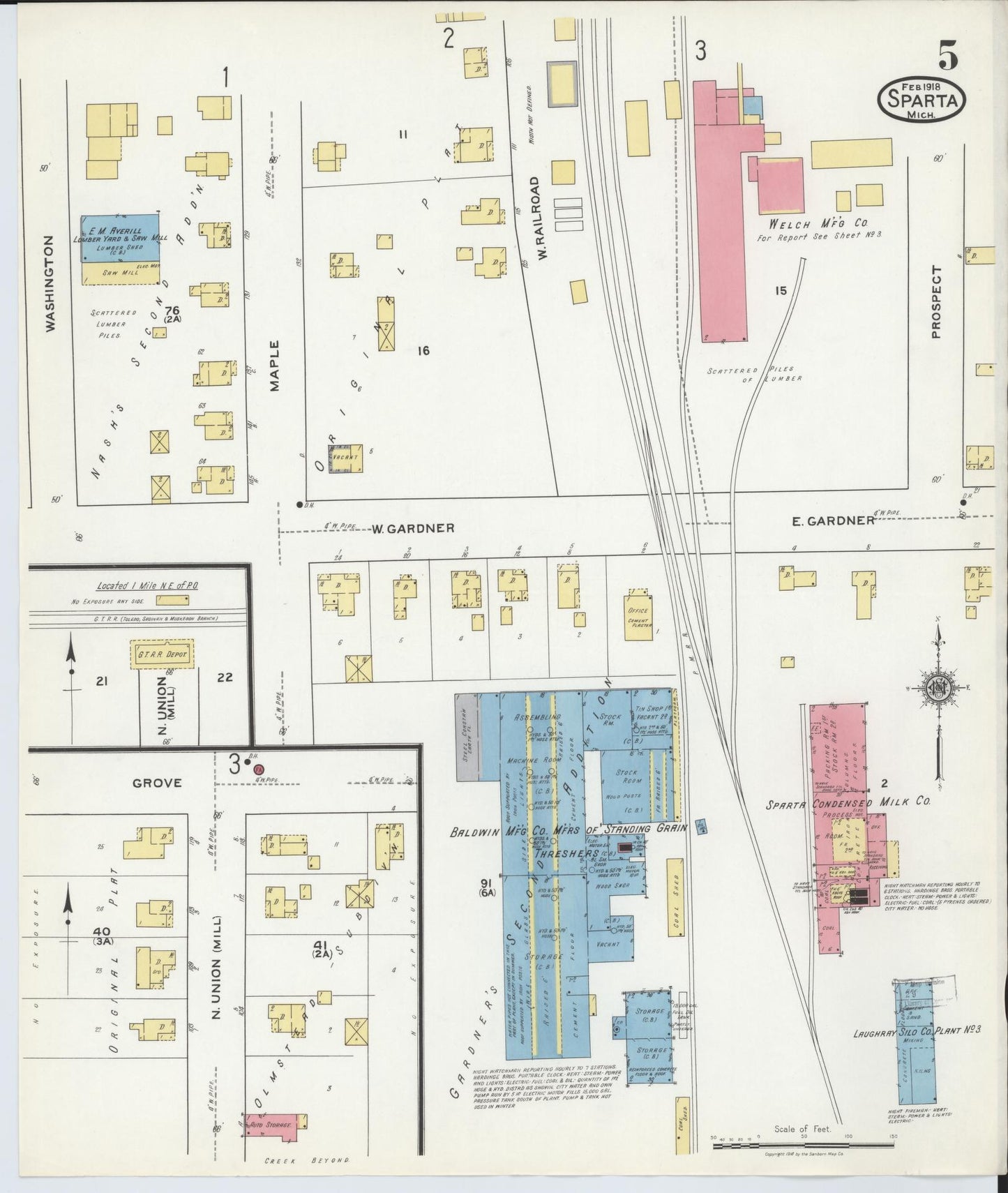 Sanborn Fire Insurance Map from Sparta, Kent County, Michigan (1918), Sheet #0005 - Historic Sanborn Fire Insurance Map Print, vintage old map wall art, antique decor, genealogy gift, Michigan Michigan map