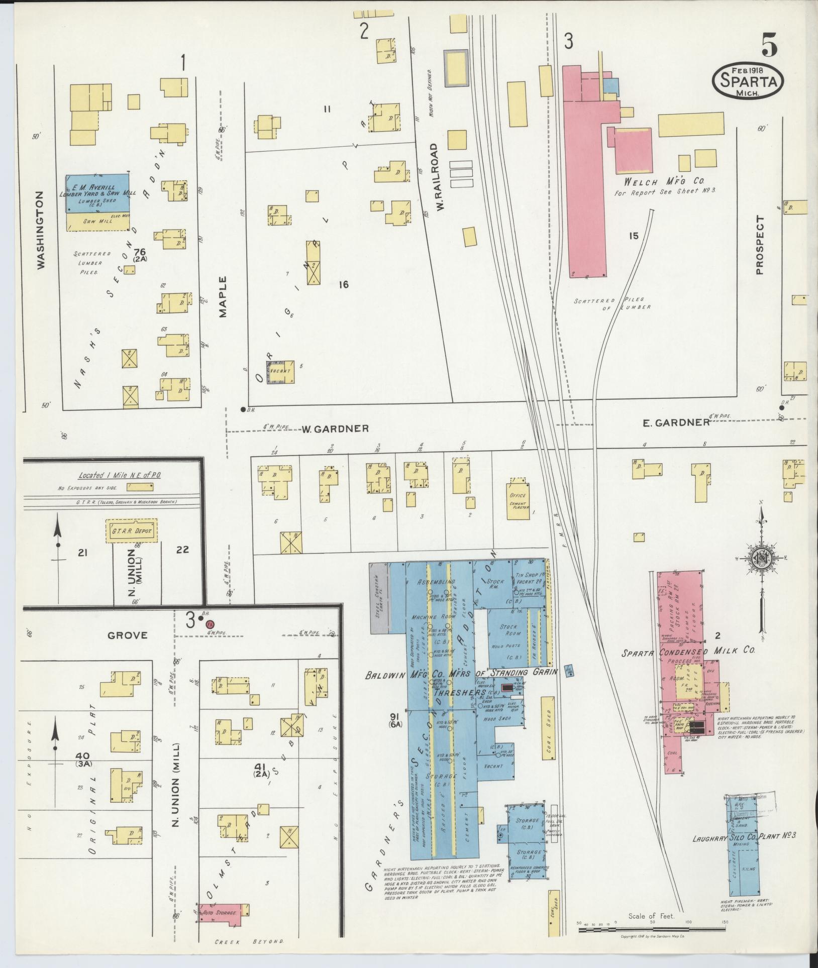 Sanborn Fire Insurance Map from Sparta, Kent County, Michigan (1918), Sheet #0005 - Historic Sanborn Fire Insurance Map Print, vintage old map wall art, antique decor, genealogy gift, Michigan Michigan map