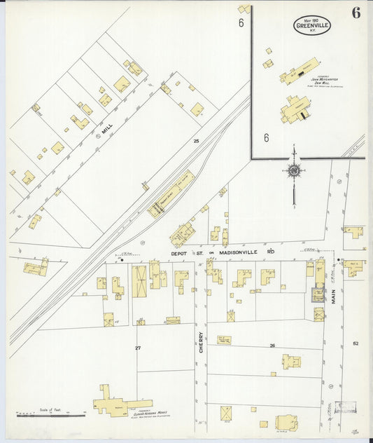 Sanborn Fire Insurance Map from Greenville, Muhlenberg County, Kentucky (1910), Sheet #0006 - Historic Sanborn Fire Insurance Map Print, vintage old map wall art, antique decor, genealogy gift, Kentucky Kentucky map