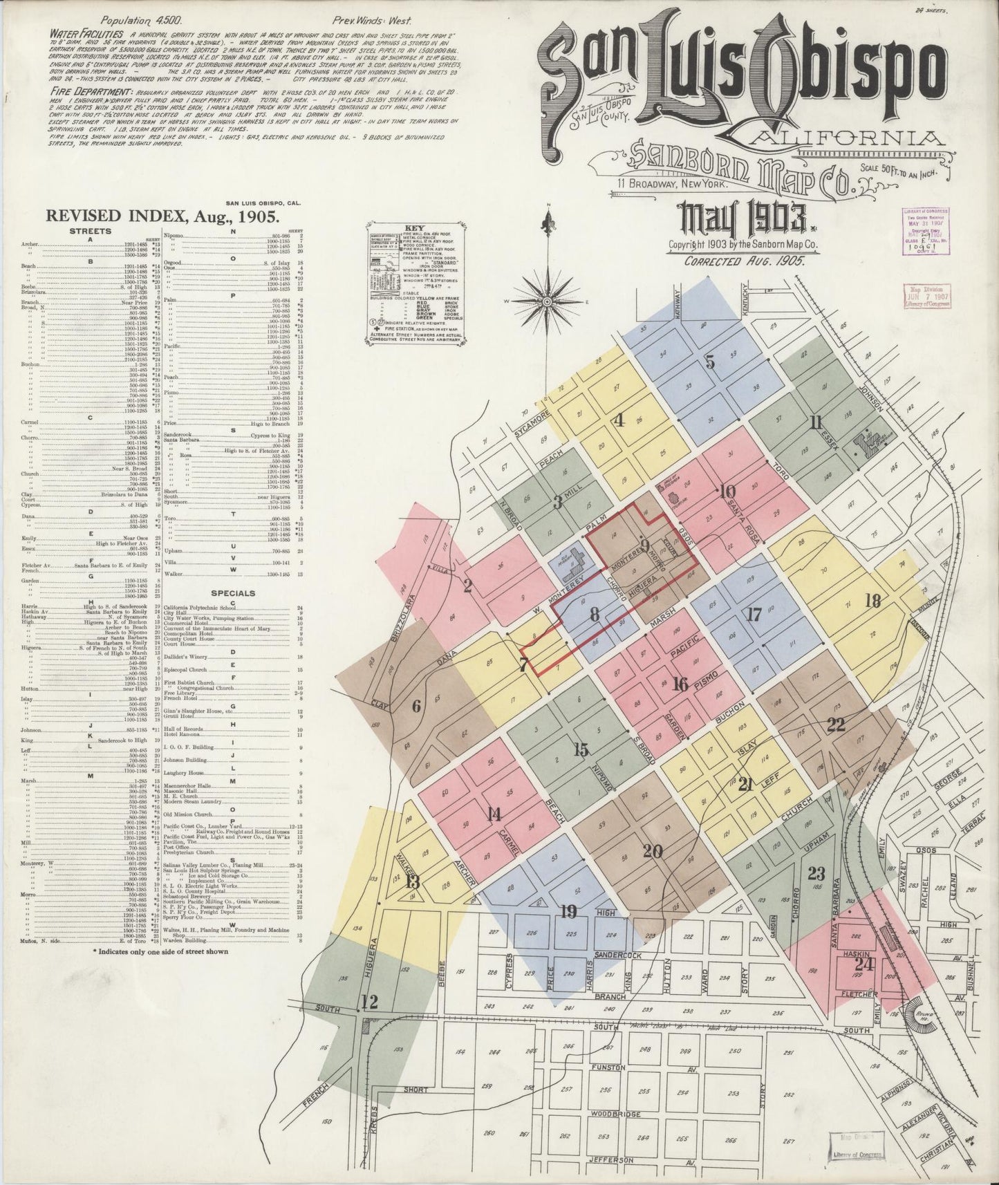 Sanborn Fire Insurance Map from San Luis Obispo, San Luis Obispo County, California (1905), Sheet #0001 - Complete Map Set gallery image, historic Sanborn map, vintage wall art, California California