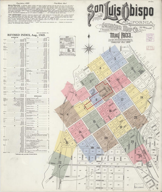 Sanborn Fire Insurance Map from San Luis Obispo, San Luis Obispo County, California (1905), Sheet #0001 - Complete Map Set gallery image, historic Sanborn map, vintage wall art, California California