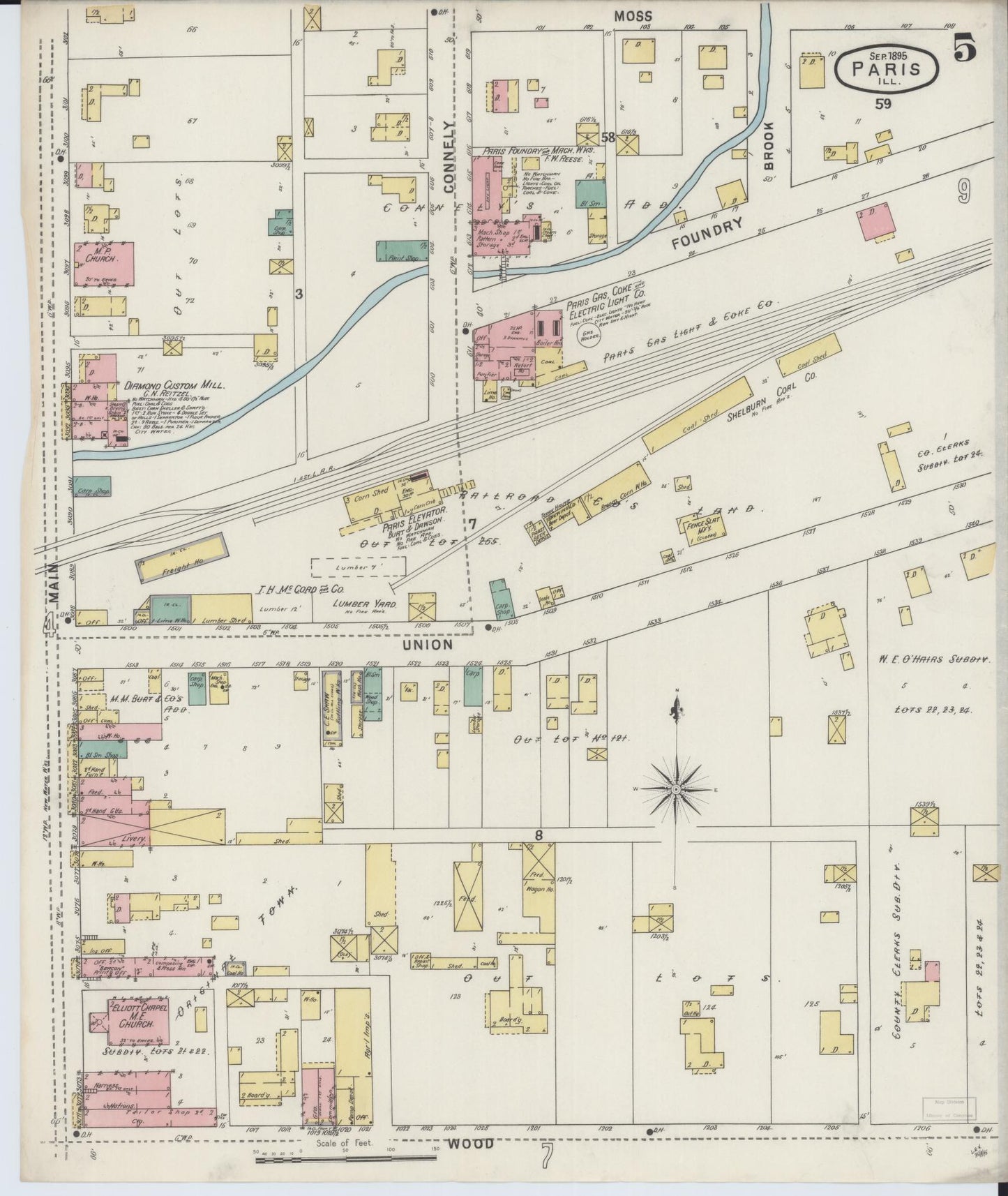 Sanborn Fire Insurance Map from Paris, Edgar County, Illinois (1895), Sheet #0005 - Complete Map Set gallery image, historic Sanborn map, vintage wall art, Illinois Illinois