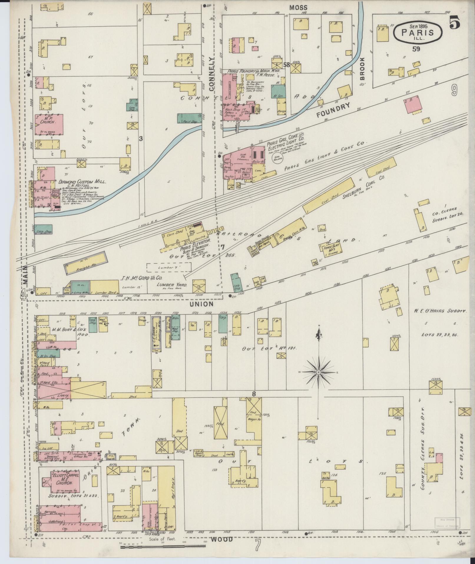 Sanborn Fire Insurance Map from Paris, Edgar County, Illinois (1895), Sheet #0005 - Complete Map Set gallery image, historic Sanborn map, vintage wall art, Illinois Illinois