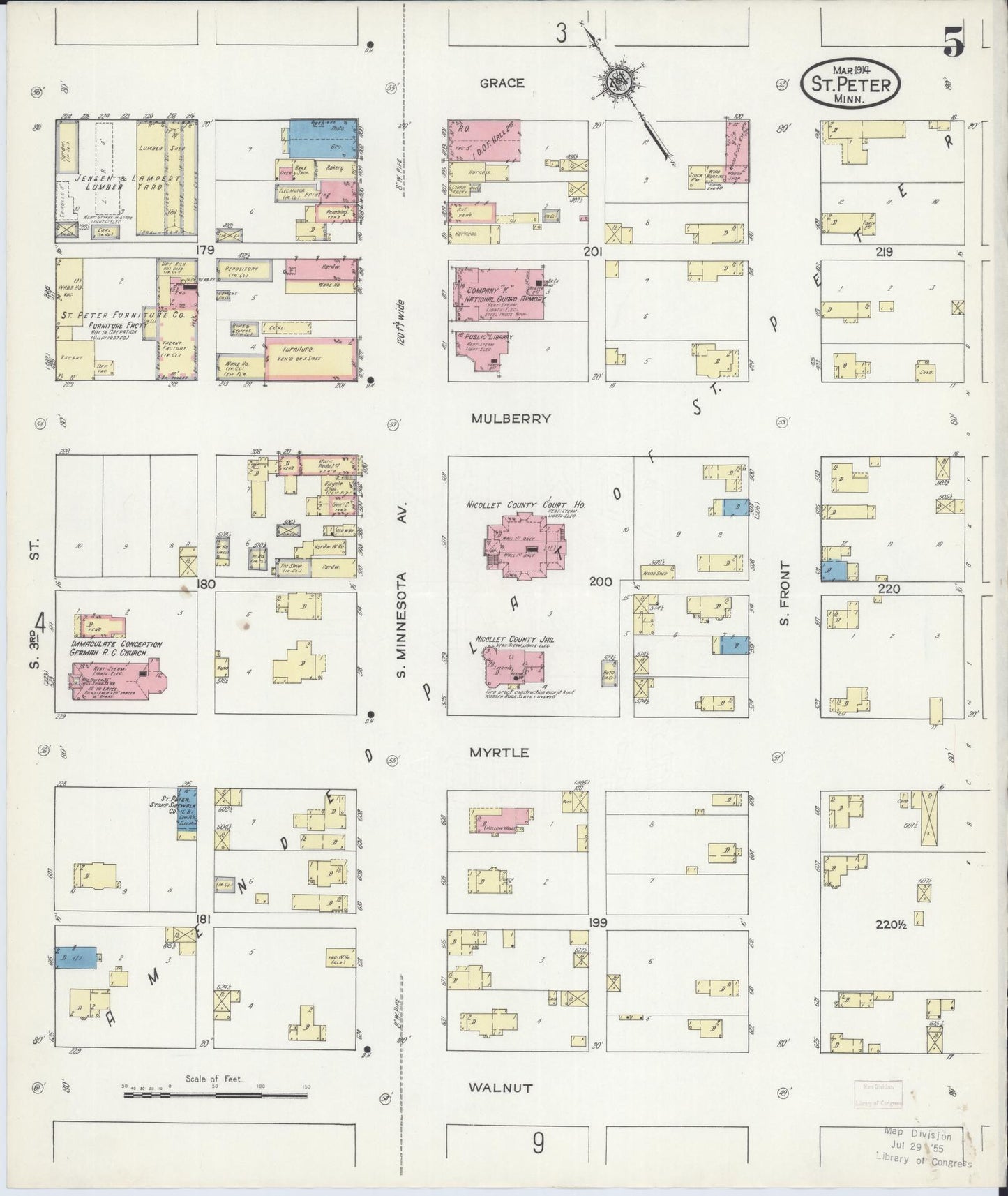 Sanborn Fire Insurance Map from Saint Peter, Nicollet County, Minnesota (1914), Sheet #0005 - Complete Map Set gallery image, historic Sanborn map, vintage wall art, Minnesota Minnesota