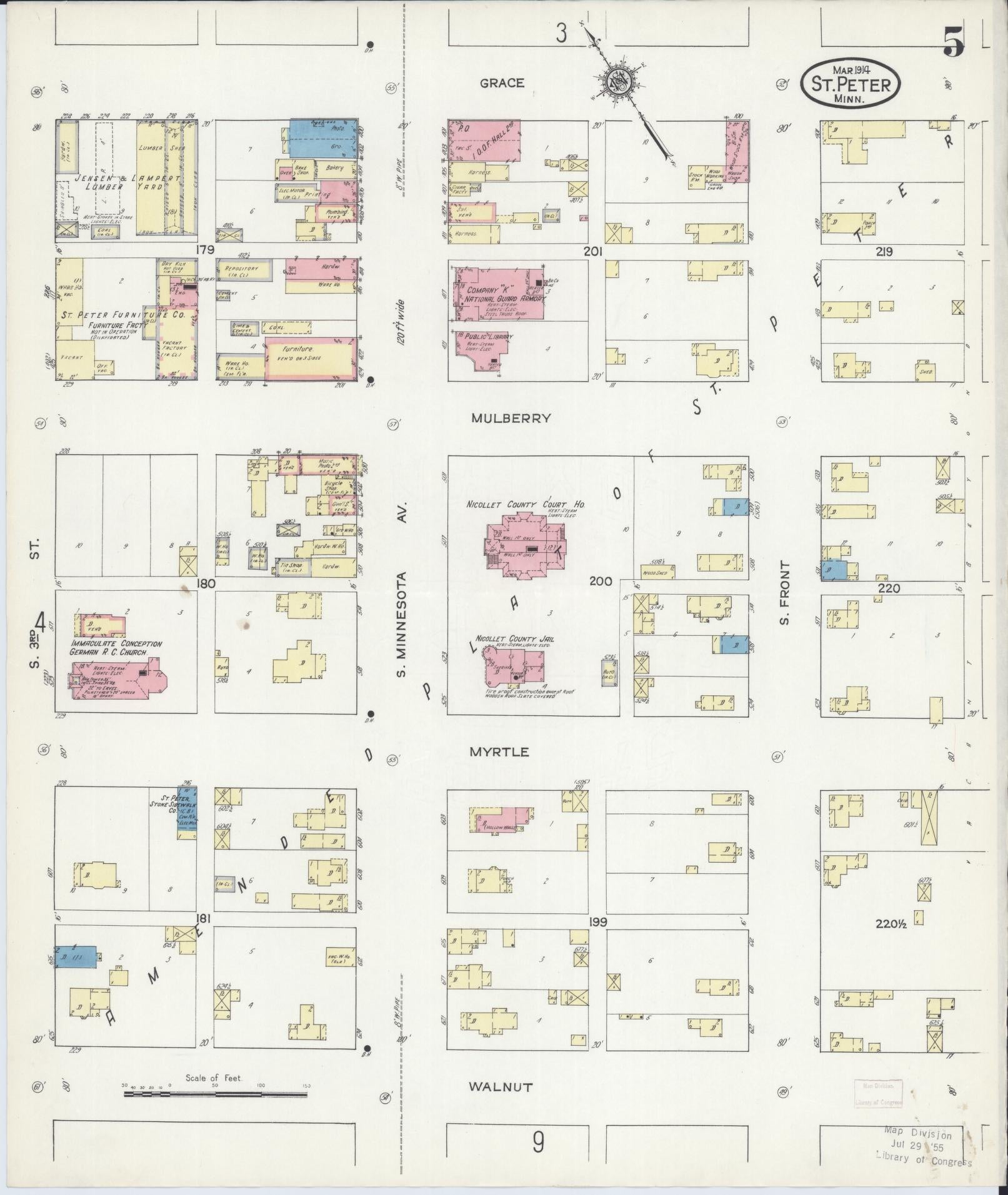 Sanborn Fire Insurance Map from Saint Peter, Nicollet County, Minnesota (1914), Sheet #0005 - Complete Map Set gallery image, historic Sanborn map, vintage wall art, Minnesota Minnesota