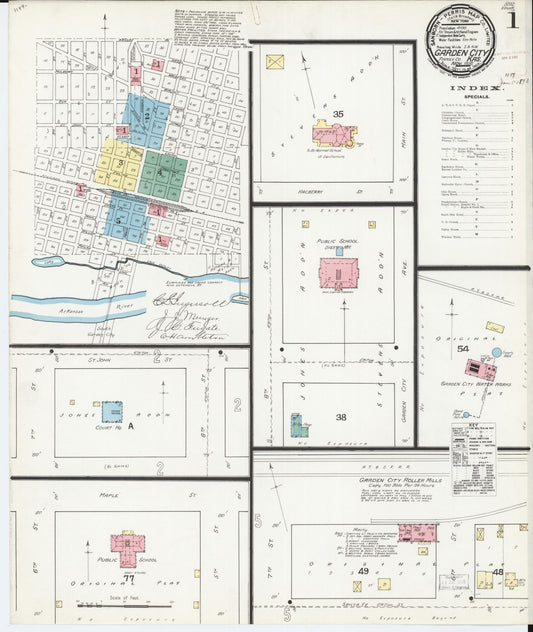 Sanborn Fire Insurance Map from Garden City, Finney County, Kansas (1892), Sheet #0001 - Complete Map Set gallery image, historic Sanborn map, vintage wall art, Kansas Kansas