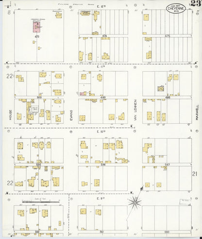 Sanborn Fire Insurance Map from Cheyenne, Laramie County, Wyoming (1907), Sheet #0023 - Complete Map Set gallery image, historic Sanborn map, vintage wall art, Wyoming Wyoming