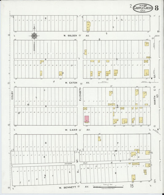 Sanborn Fire Insurance Map from Cripple Creek, Teller County, Colorado (1919), Sheet #0008 - Historic Sanborn Fire Insurance Map Print, vintage old map wall art, antique decor, genealogy gift, Colorado Colorado map