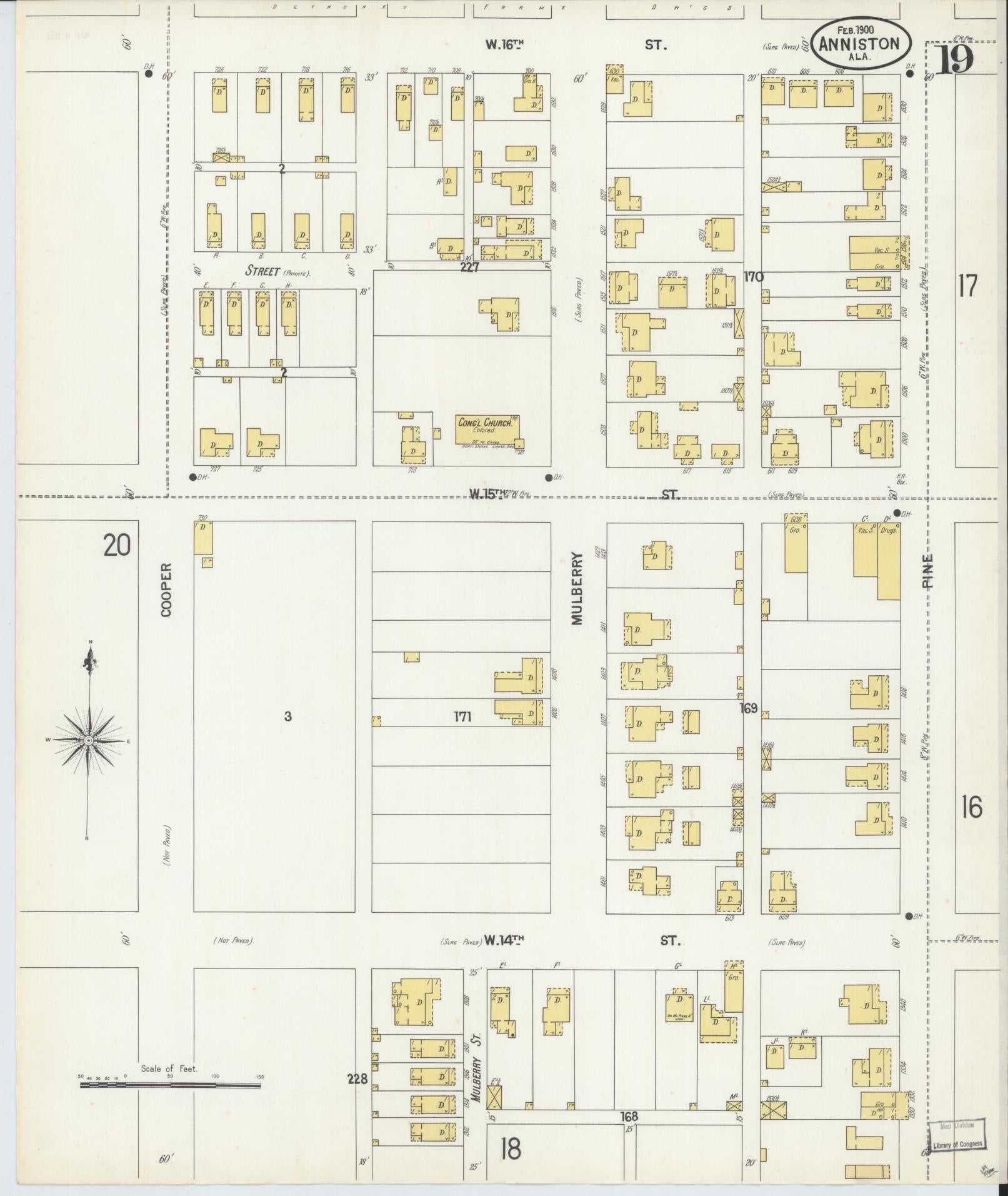 Sanborn Fire Insurance Map from Anniston, Calhoun County, Alabama (1900), Sheet #0019 - Historic Sanborn Fire Insurance Map Print, vintage old map wall art, antique decor, genealogy gift, Alabama Alabama map