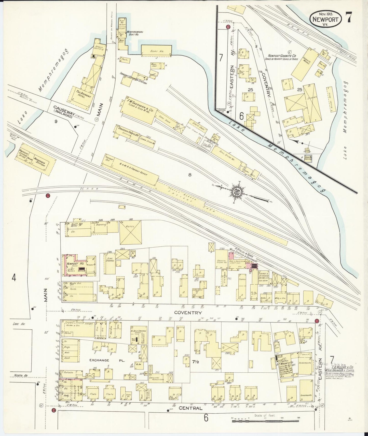 Sanborn Fire Insurance Map from Newport, Orleans County, Vermont (1913), Sheet #0007 - Complete Map Set gallery image, historic Sanborn map, vintage wall art, Vermont Vermont