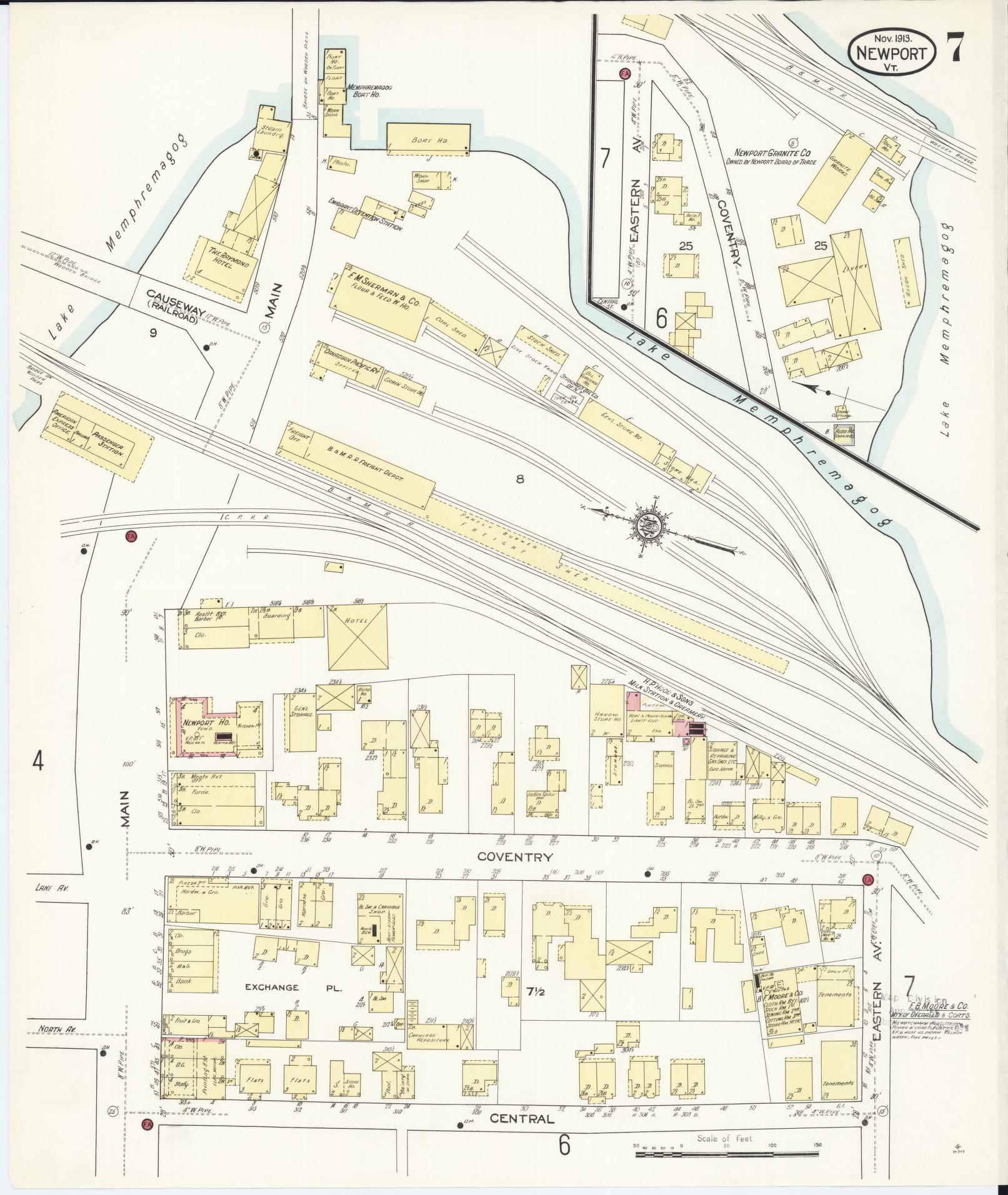 Sanborn Fire Insurance Map from Newport, Orleans County, Vermont (1913), Sheet #0007 - Complete Map Set gallery image, historic Sanborn map, vintage wall art, Vermont Vermont