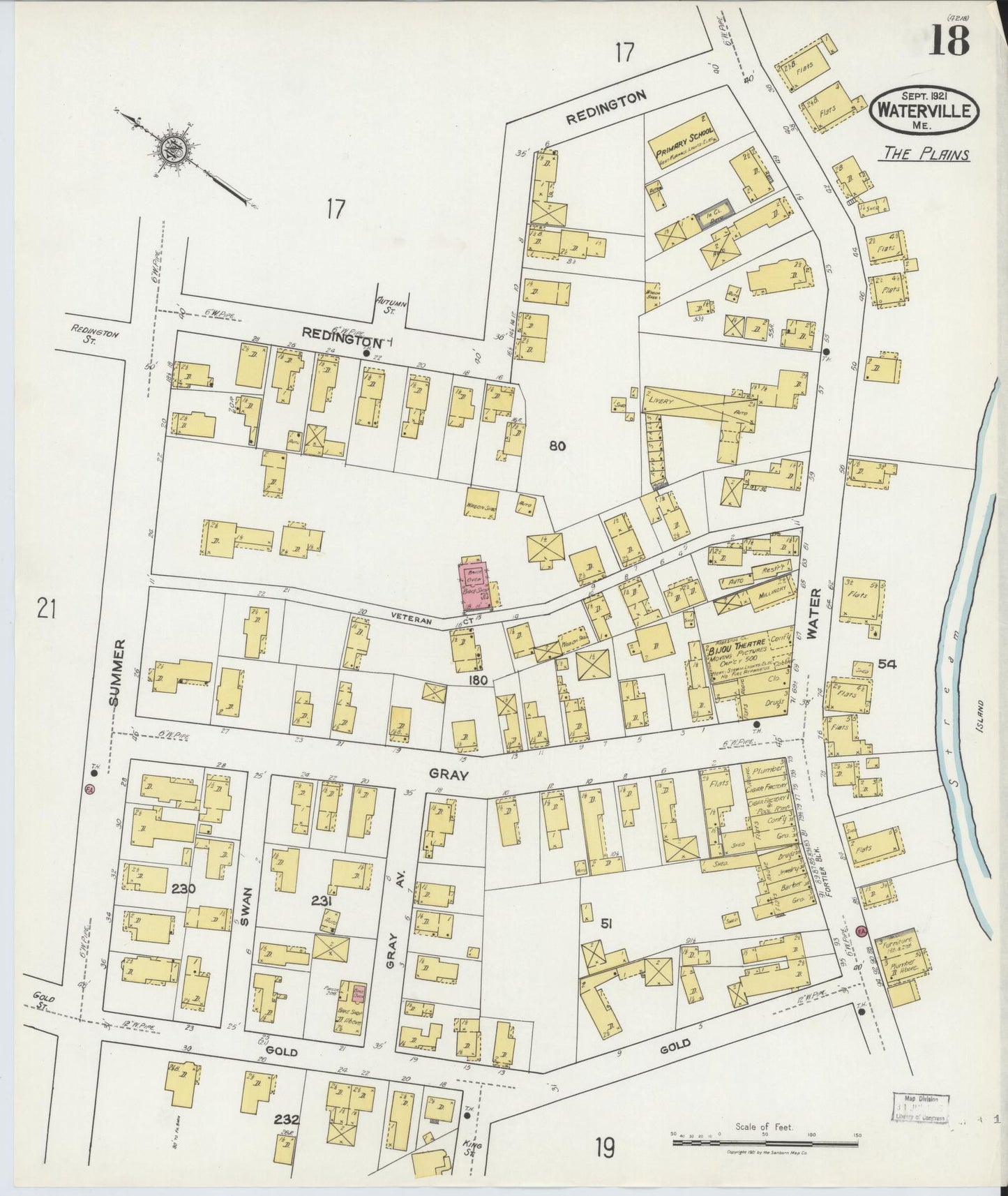 Sanborn Fire Insurance Map from Waterville, Kennebec County, Maine (1921), Sheet #0018 - Complete Map Set gallery image, historic Sanborn map, vintage wall art, Maine Maine
