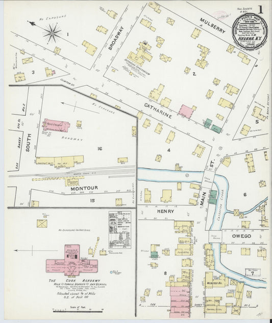 Sanborn Fire Insurance Map from Havana, Schuyler County, New York (1891), Sheet #0001 - Complete Map Set gallery image, historic Sanborn map, vintage wall art, New York New York