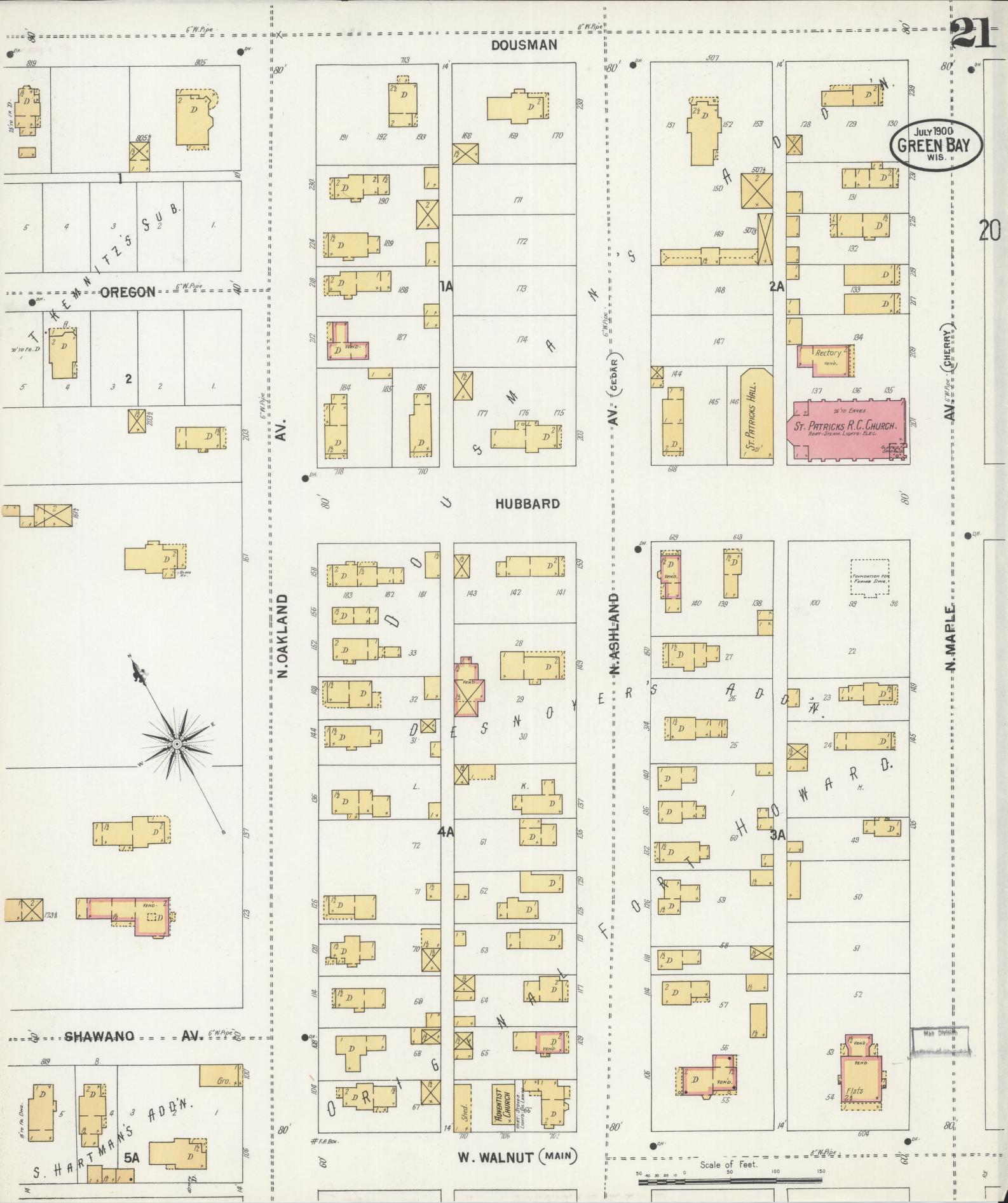 Sanborn Fire Insurance Map from Green Bay, Brown County, Wisconsin (1900), Sheet #0021 - Complete Map Set gallery image, historic Sanborn map, vintage wall art, Wisconsin Wisconsin