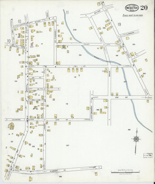 Sanborn Fire Insurance Map from Webster, Worcester County, Massachusetts (1920), Sheet #0020 - Historic Sanborn Fire Insurance Map Print, vintage old map wall art, antique decor, genealogy gift, Massachusetts Massachusetts map