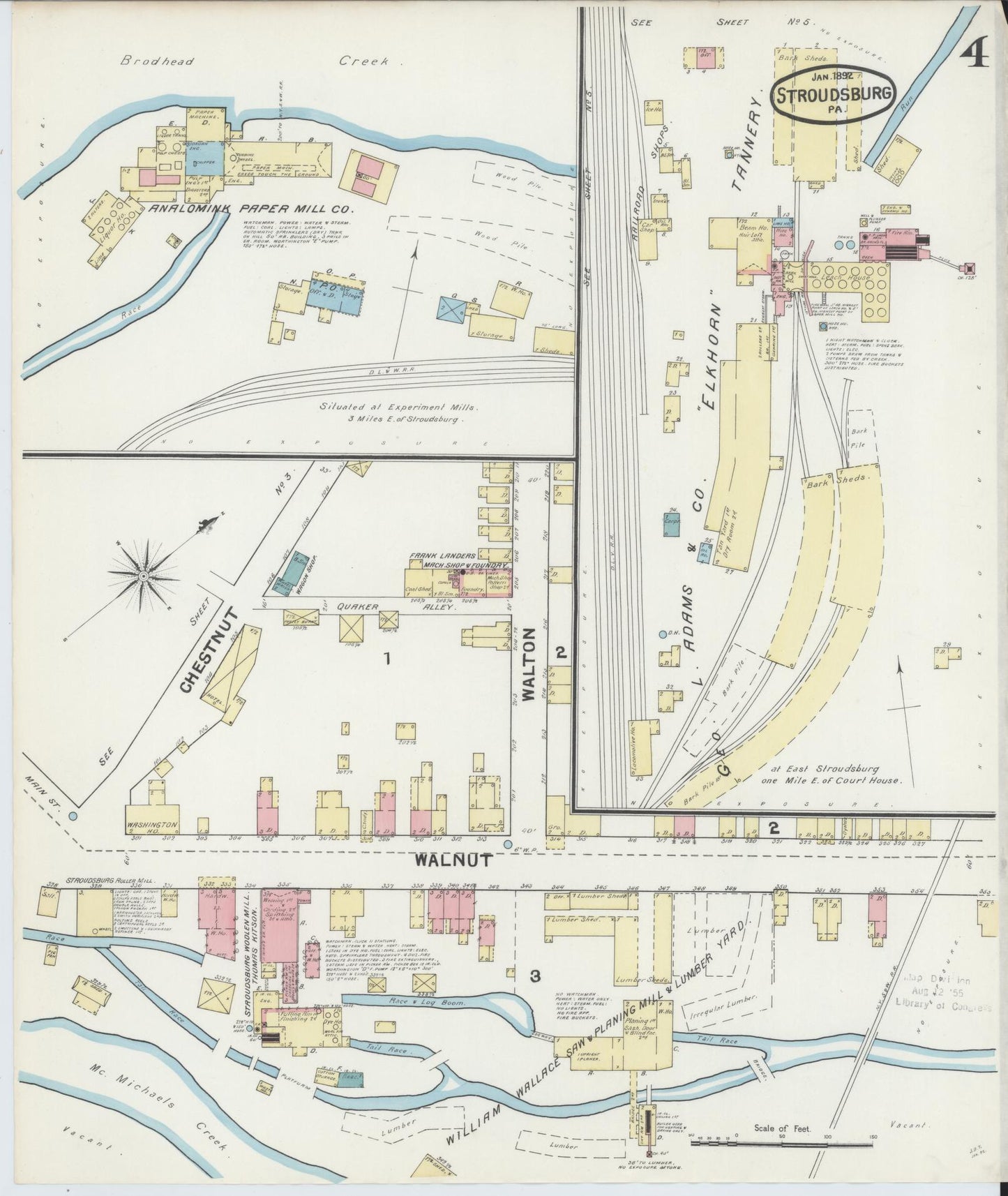 Sanborn Fire Insurance Map from Stroudsburg, Monroe County, Pennsylvania (1892), Sheet #0004 - Complete Map Set gallery image, historic Sanborn map, vintage wall art, Pennsylvania Pennsylvania