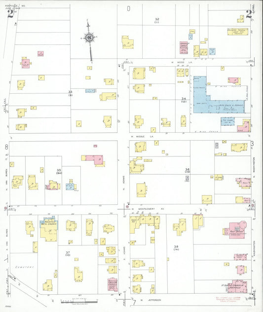 Sanborn Fire Insurance Map from Rockville, Montgomery County, Maryland (1949), Sheet #0002 - Historic Sanborn Fire Insurance Map Print, vintage old map wall art