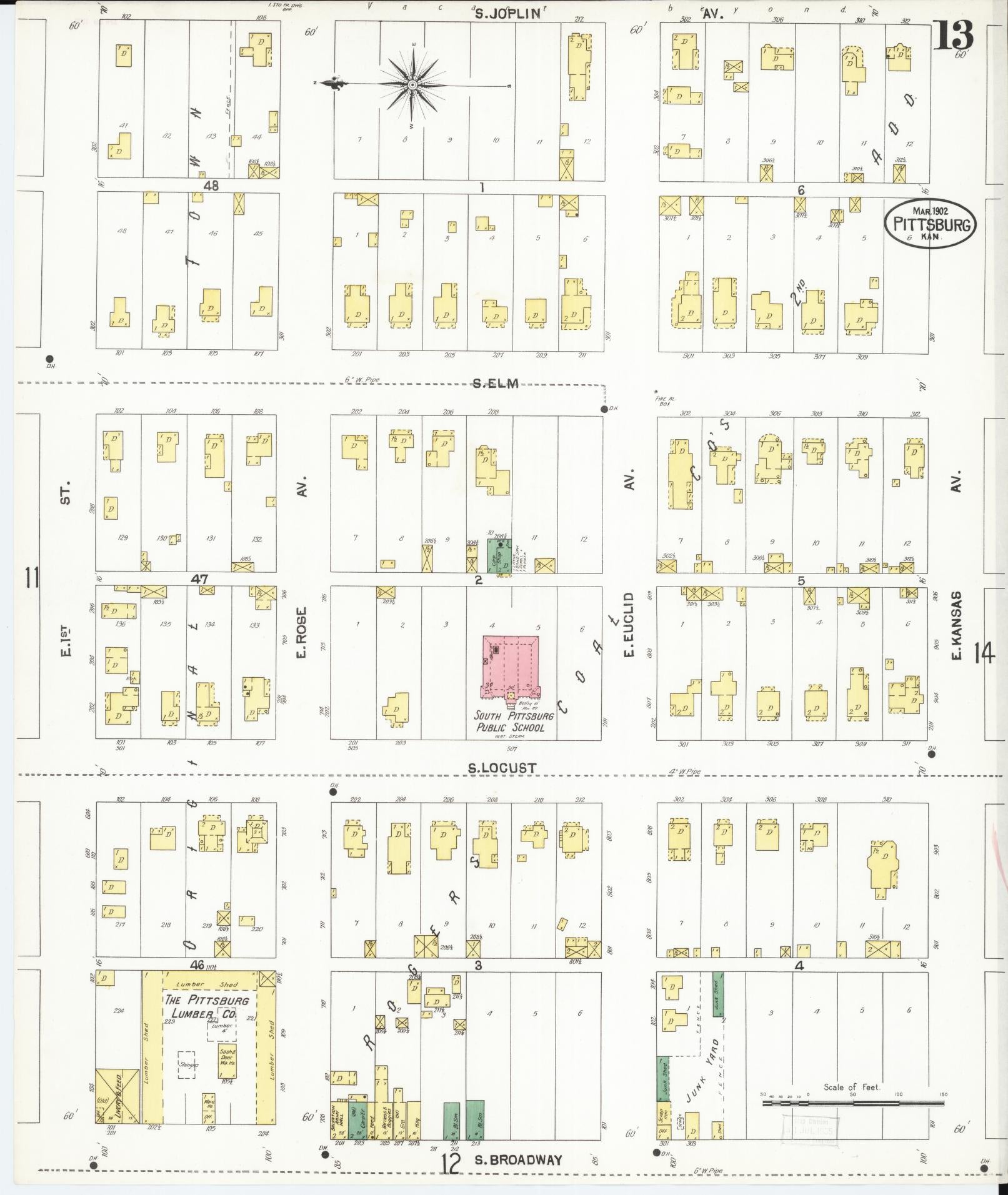 Sanborn Fire Insurance Map from Pittsburg, Crawford County, Kansas (1902), Sheet #0013 - Complete Map Set gallery image, historic Sanborn map, vintage wall art, Kansas Kansas