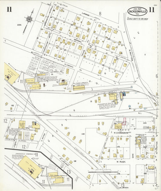 Sanborn Fire Insurance Map from Jacksonville, Cherokee County, Texas (1923), Sheet #0011 - Historic Sanborn Fire Insurance Map Print, vintage old map wall art, antique decor, genealogy gift, Texas Texas map