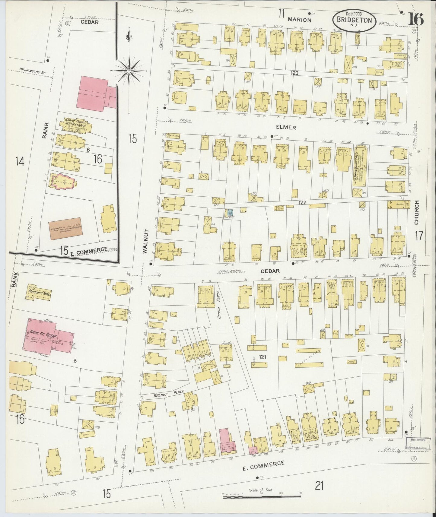 Sanborn Fire Insurance Map from Bridgeton, Cumberland County, New Jersey (1908), Sheet #0016 - Complete Map Set gallery image, historic Sanborn map, vintage wall art, New Jersey New Jersey