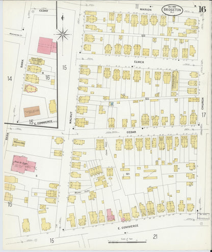 Sanborn Fire Insurance Map from Bridgeton, Cumberland County, New Jersey (1908), Sheet #0016 - Complete Map Set gallery image, historic Sanborn map, vintage wall art, New Jersey New Jersey