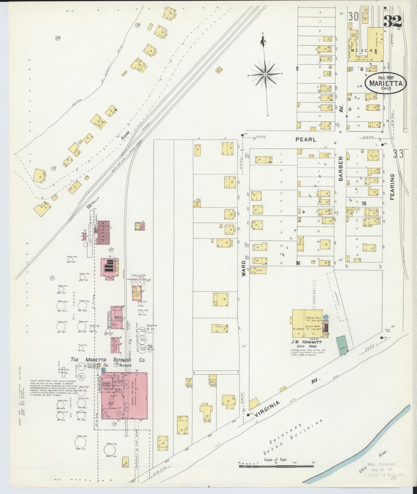Sanborn Fire Insurance Map from Marietta, Washington County, Ohio (1907), Sheet #0032 - Historic Sanborn Fire Insurance Map Print, vintage old map wall art, antique decor, genealogy gift, Ohio Ohio map