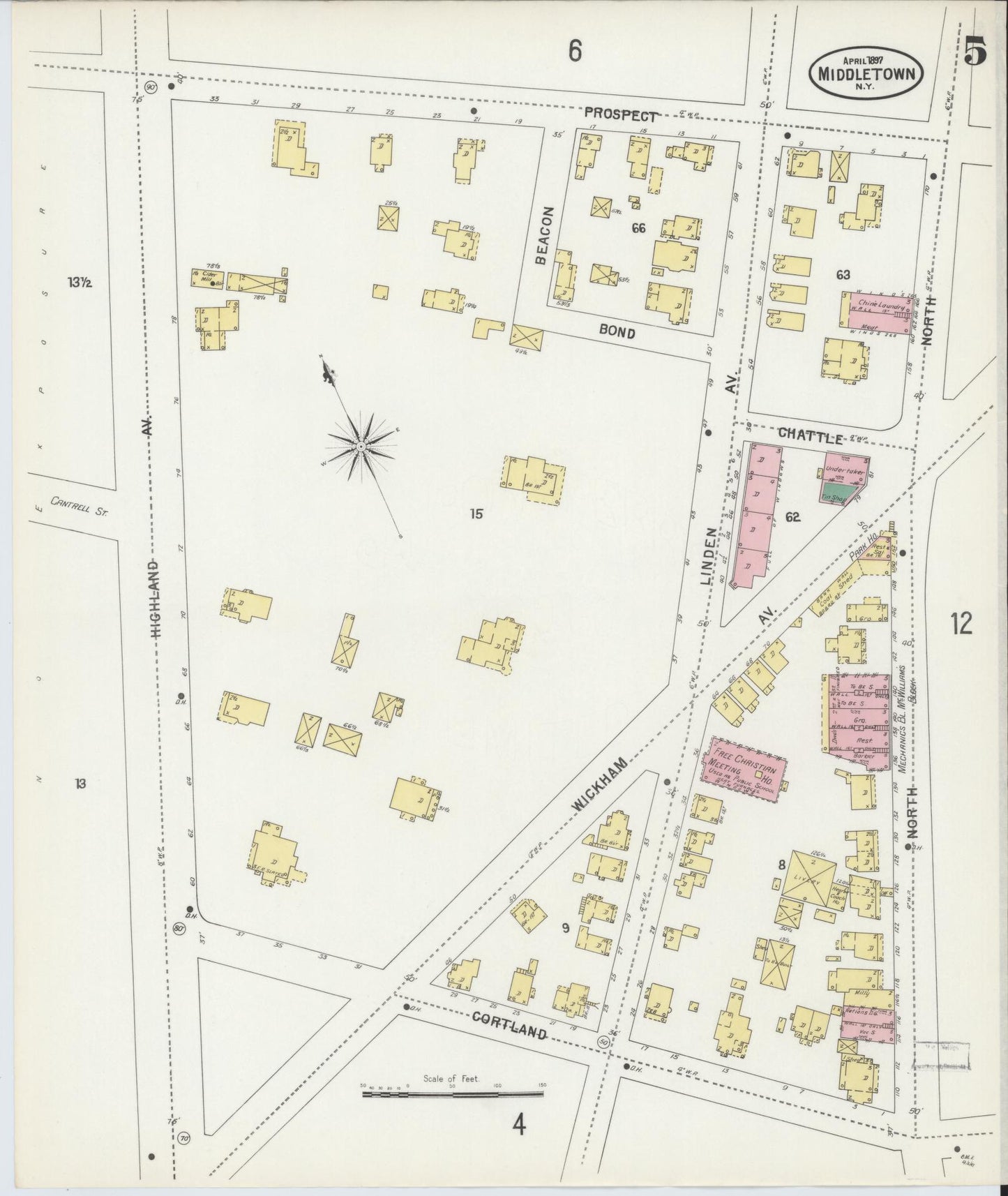 Sanborn Fire Insurance Map from Middletown, Orange County, New York (1897), Sheet #0005 - Complete Map Set gallery image, historic Sanborn map, vintage wall art, New York New York