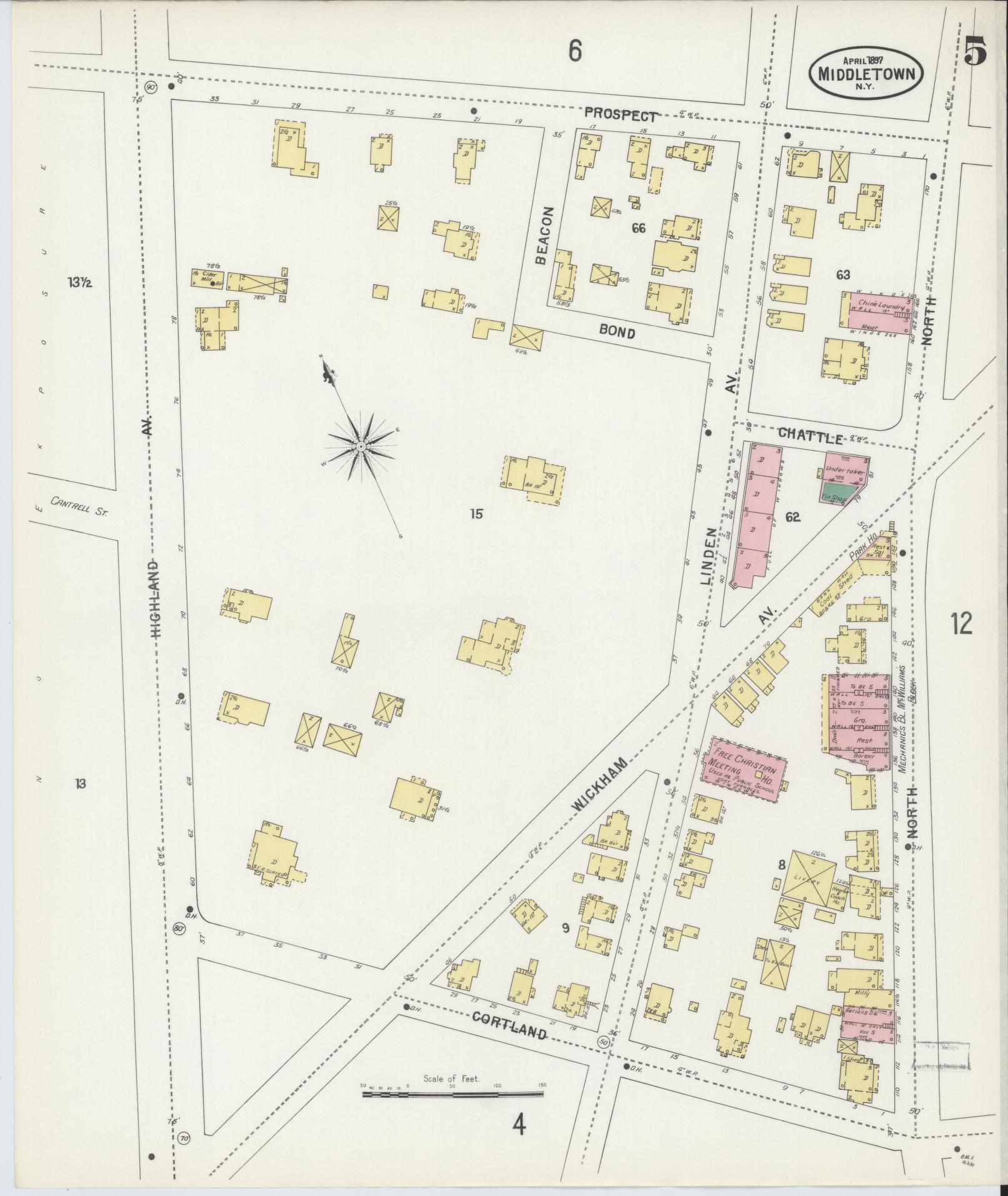 Sanborn Fire Insurance Map from Middletown, Orange County, New York (1897), Sheet #0005 - Complete Map Set gallery image, historic Sanborn map, vintage wall art, New York New York