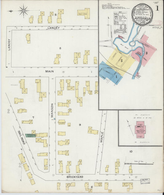 Sanborn Fire Insurance Map from Pittsfield, Somerset County, Maine (1892), Sheet #0001 - Historic Sanborn Fire Insurance Map Print, vintage old map wall art, antique decor, genealogy gift, Maine Maine map