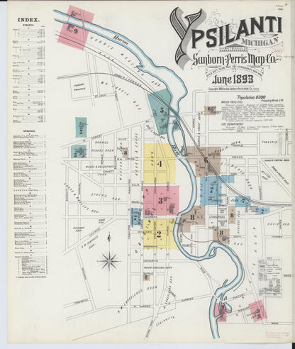 Sanborn Fire Insurance Map from Ypsilanti, Washtenaw County, Michigan (1893), Sheet #0001 - Historic Sanborn Fire Insurance Map Print, vintage old map wall art, antique decor, genealogy gift, Michigan Michigan map