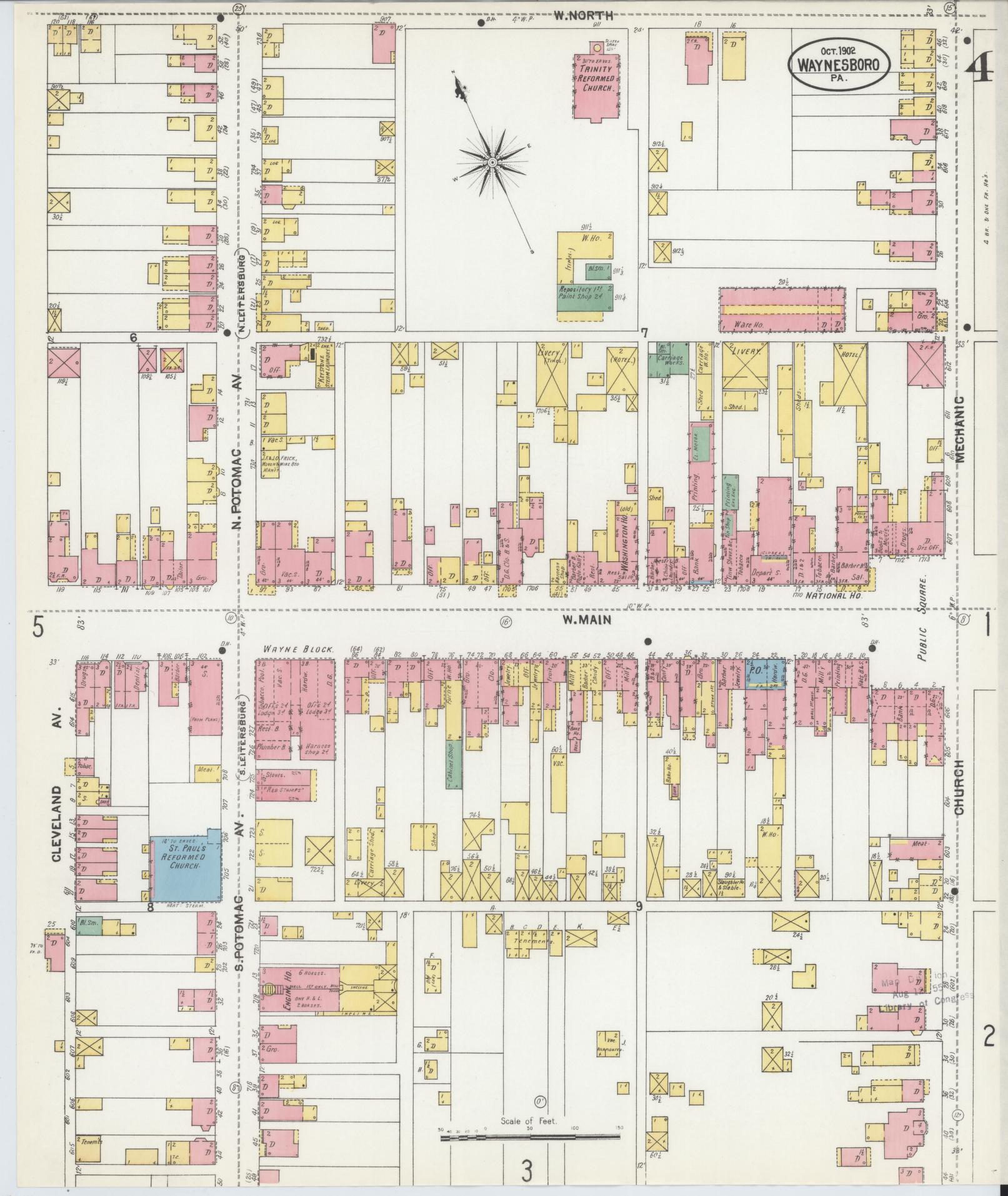 Sanborn Fire Insurance Map from Waynesboro, Franklin County, Pennsylvania (1902), Sheet #0004 - Complete Map Set gallery image, historic Sanborn map, vintage wall art, Pennsylvania Pennsylvania