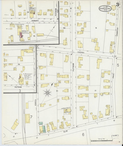 Sanborn Fire Insurance Map from Danvers, Essex County, Massachusetts (1897), Sheet #0003 - Historic Sanborn Fire Insurance Map Print, vintage old map wall art, antique decor, genealogy gift, Massachusetts Massachusetts map