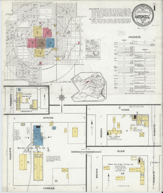 Sanborn Fire Insurance Map from Haskell, Haskell County, Texas (1921), Sheet #0001 - Complete Map Set gallery image, historic Sanborn map, vintage wall art, Texas Texas
