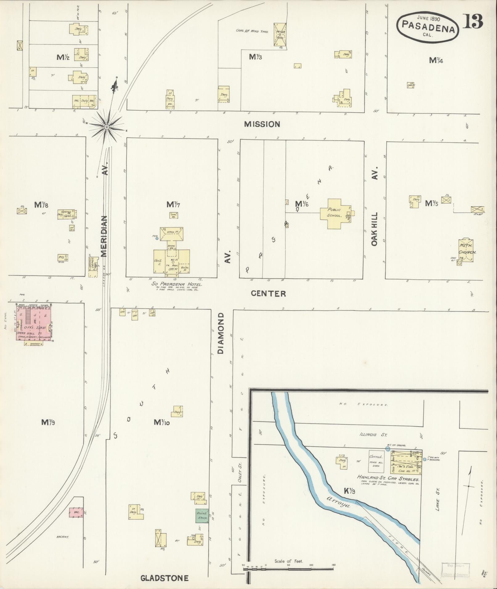 Sanborn Fire Insurance Map from Pasadena, Los Angeles County, California (1890), Sheet #0013 - Complete Map Set gallery image, historic Sanborn map, vintage wall art, California California
