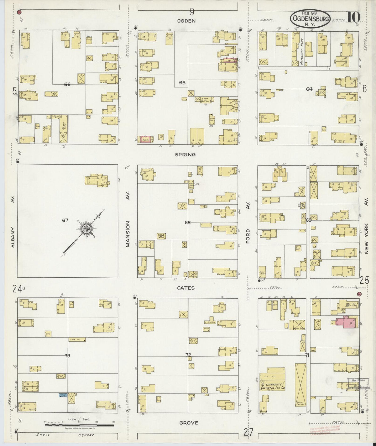 Sanborn Fire Insurance Map from Ogdensburg, St. Lawrence County, New York (1918), Sheet #0010 - Complete Map Set gallery image, historic Sanborn map, vintage wall art, New York New York